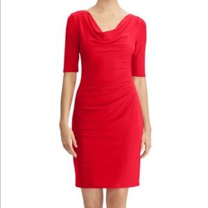 Ralph Lauren- Women's 3/4 Sleeve- Ruched Jersey Sheath Dress- Red- Size 4
